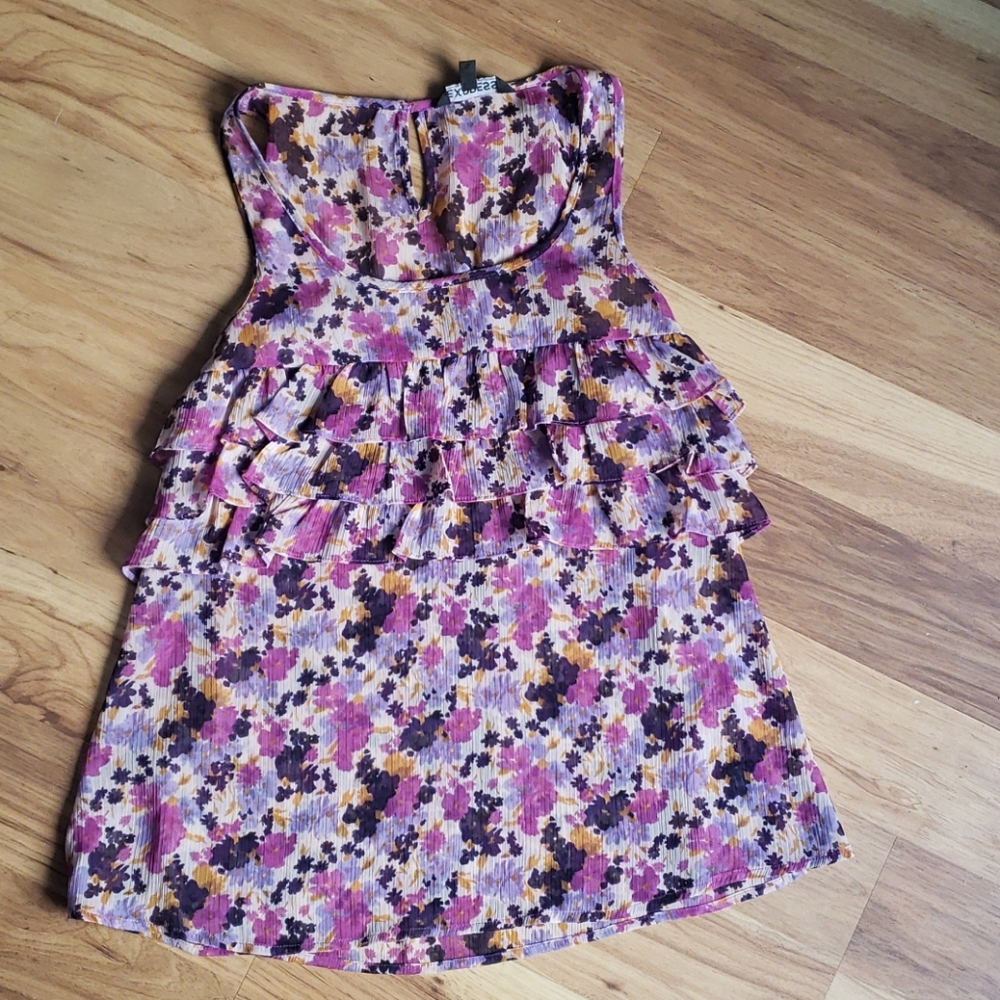Express purple sheer ruffled floral sleeveless top Size Small